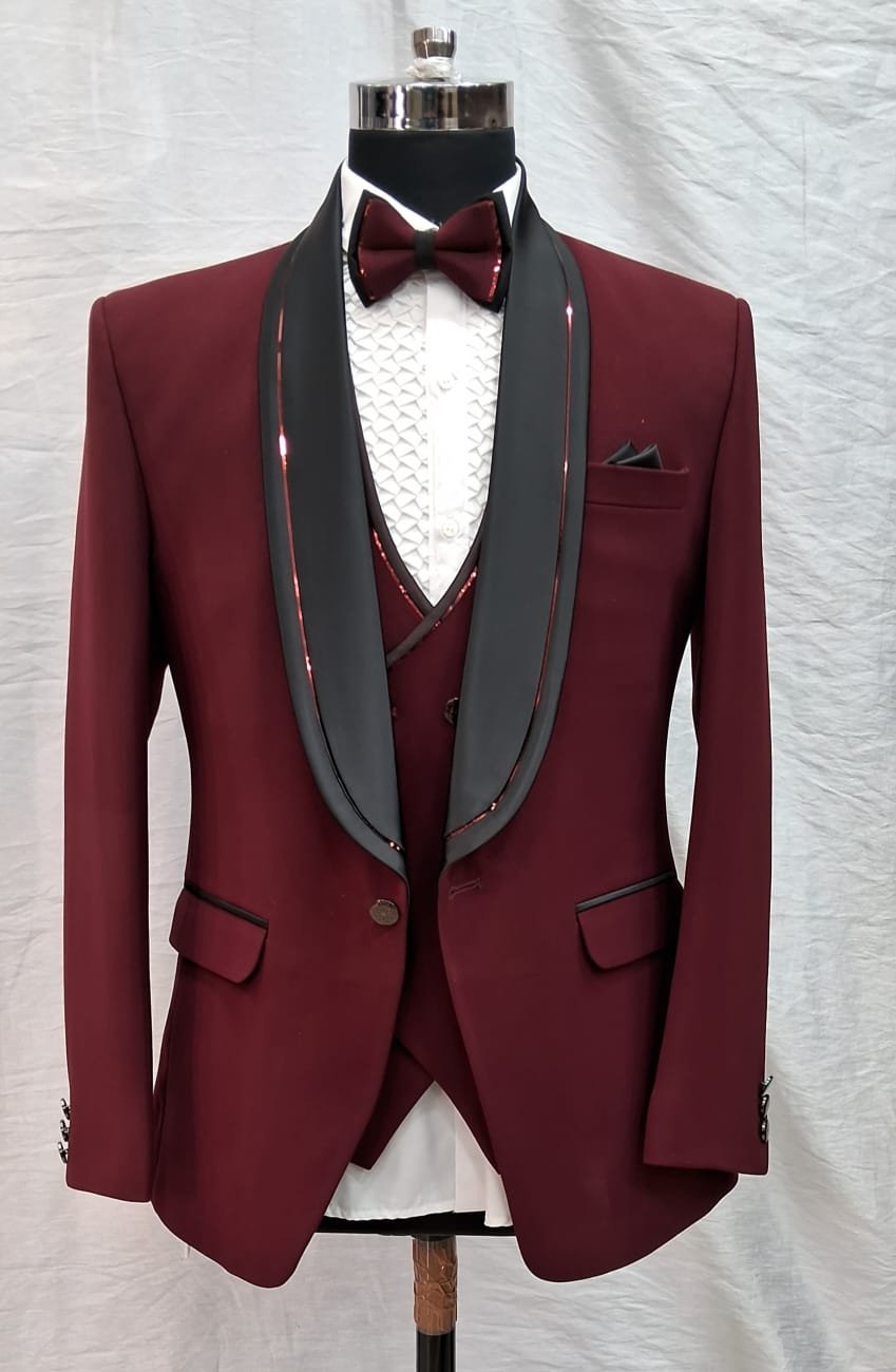 Stylish Maroon Tuxedo Suit